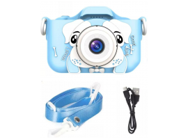 Детский  цифровой фотоаппарат Микки Маус, голубой цвет + селфи камера + встроенная память