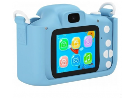 Детский  цифровой фотоаппарат Микки Маус, голубой цвет + селфи камера + встроенная память